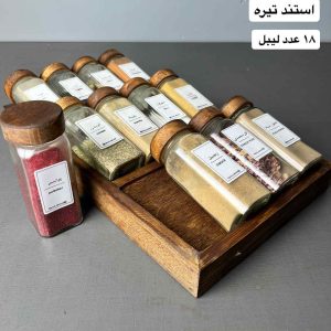 پک نظم دهنده 12 تایی ادویه با شیشه در چوبی تیره به همراه لیبل - تصویر 4